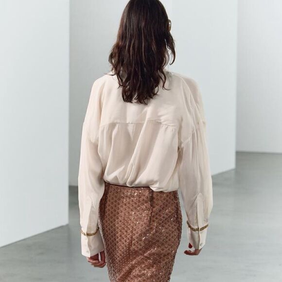ZARA LONG SEQUIN SHIRT ZW COLLECTION - Picture 9 of 13